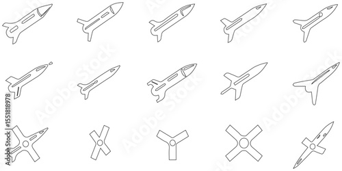 Set of icon about line nuclear weapon related to nuclear element radiation outline abstract background, seamless pattern modern icon set with geometric tecnology futuristic war weapon.