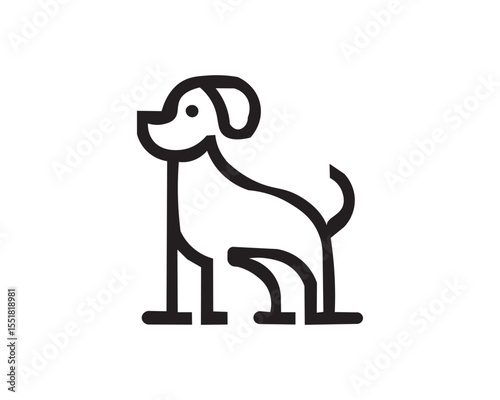 Minimalist black and white dog silhouette logo with playful sitting puppy