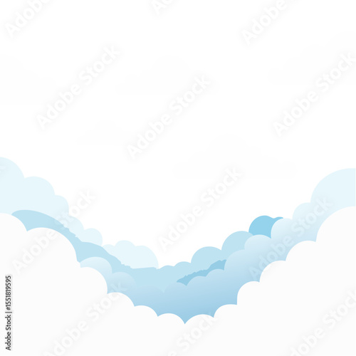 Illustration of fluffy clouds in the sky with blue tones