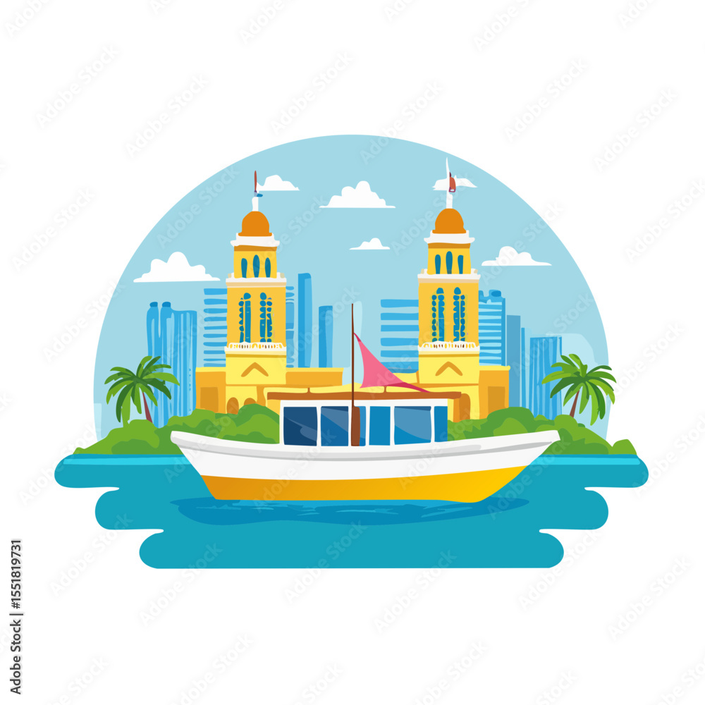Fototapeta premium Miami Beach Boat Trip Illustration