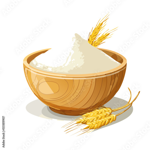 Bowl of Flour with Wheat Stalks - Baking Ingredient Still Life