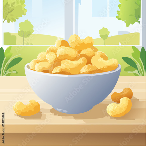 Bowl of Cashews in a Sunny Room Illustration