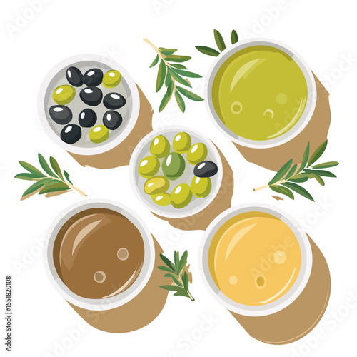 Assortment of Olive Products: Olive Oil and Pickled Olives