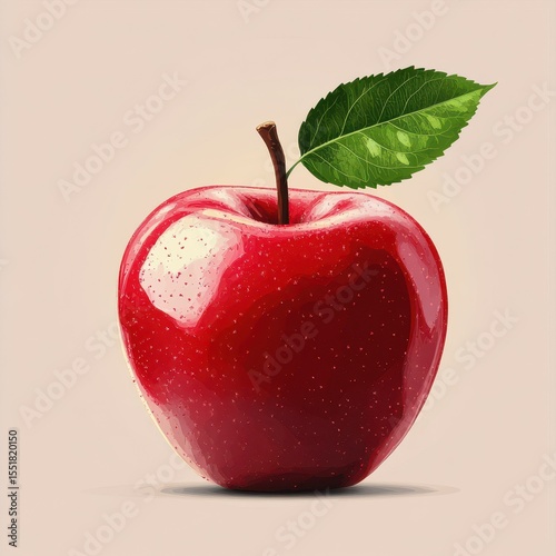 Red apple with a green leaf placed on a neutral background showcasing freshness and simplicity