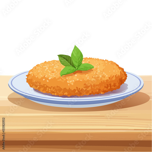 Delicious Chicken Cutlet on a Plate with Fresh Basil