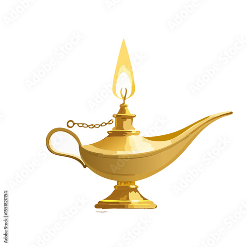 Golden Genie Lamp with Flame - Classic Magical Wishes Illustration