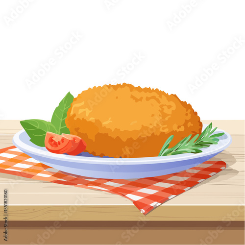 Breaded Cutlet with Tomato and Basil on a Red and White Checkered Tablecloth