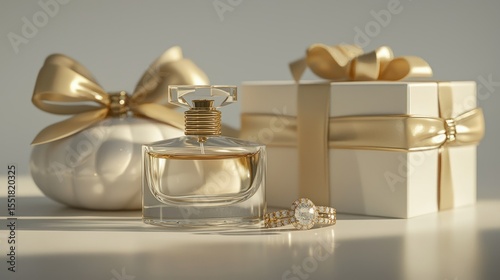 3D render of perfume and jewelry gift set