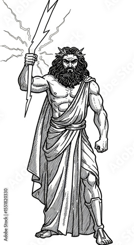 Zeus Greek God with Thunderbolt Powerful Ruler of Olympus Illustration photo