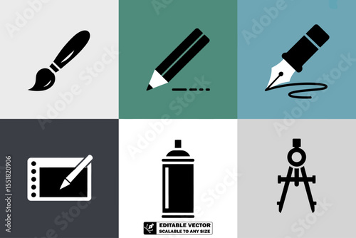 pencil and brush vector icons illustration icons set