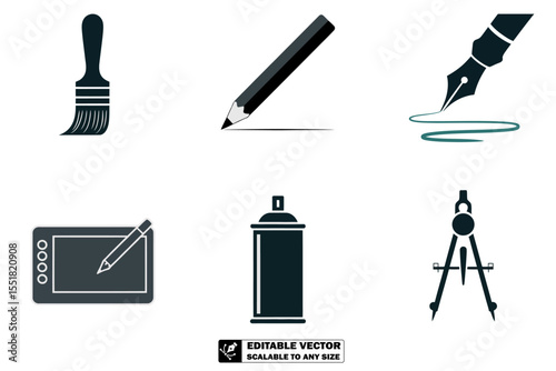 pencil and brush vector icons illustration icons set