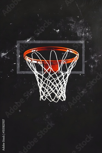 Basketball hoop net on dark background sports game