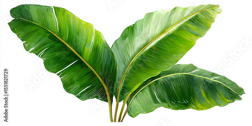 Vibrant green banana leaves creating tropical atmosphere