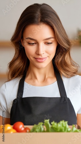Woman Inspecting Expired Food Items in a Kitchen While Holding Fresh Vegetables and Tomatoes