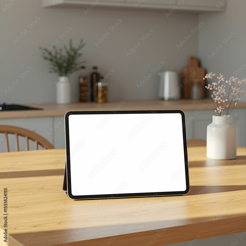 Obraz premium Modern home interior design with wooden furniture in living room, office or kitchen