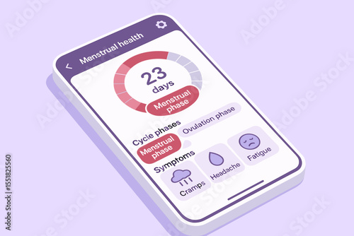 Menstrual health app interface on smartphone displaying cycle and symptoms