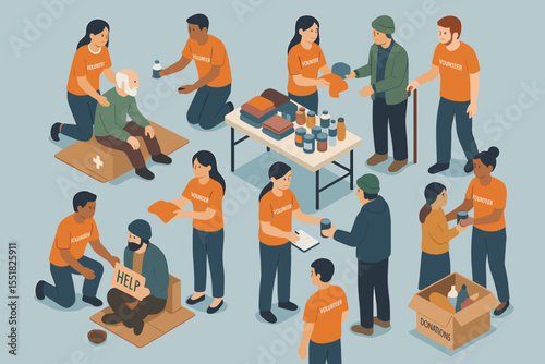 Volunteers assisting homeless community with donations and supplies