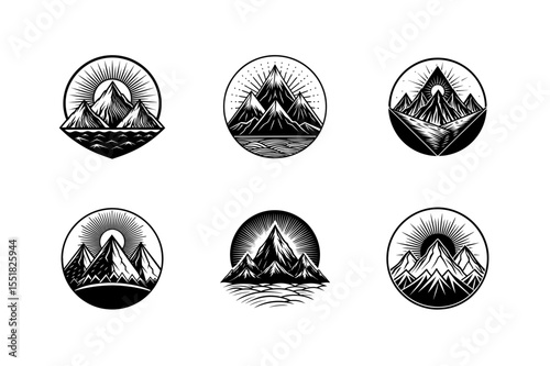 outline of a snow capped mountain sun meme vector