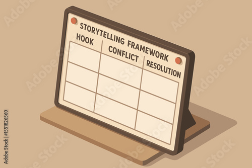 Storytelling framework chart with hook, conflict, resolution sections