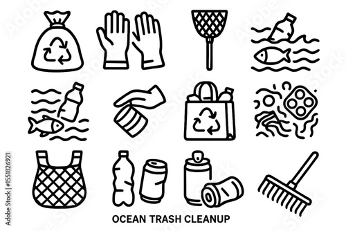 Icons of ocean trash cleanup and recycling efforts