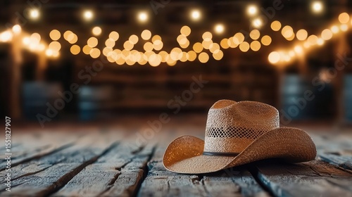 Western cowboy wedding dance with a rustic barn setting, country music, and twinkling string lights
