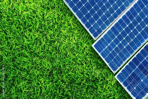 Solar Panels on Green Grass Surface Reflecting Sustainable Energy Use