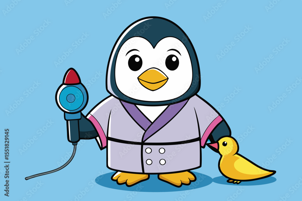 Obraz premium Cute penguin in bath robe