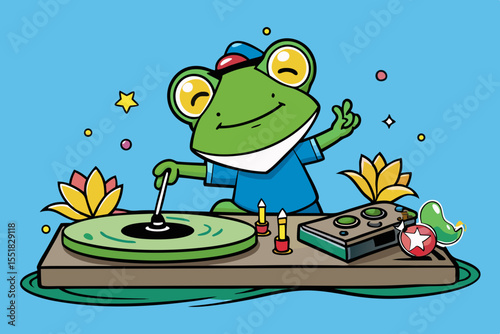 DJ Frog spinning water lily