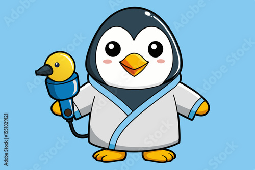 Cute penguin in bath robe
