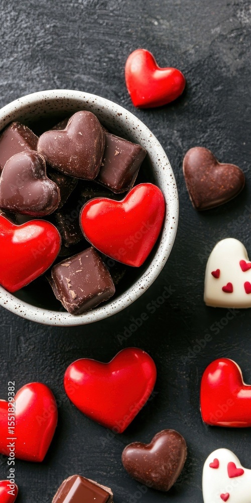 Fototapeta premium Assorted Heart-Shaped Chocolates Perfect for Celebrations and Gifts