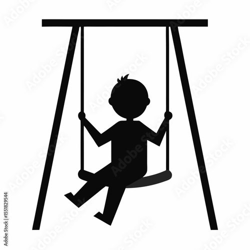 Swinging boy on swing set vector icon on white background.