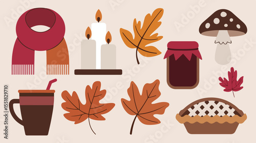 Autumn Vibes A Set of Vector Flat Illustrations of Fall Elements