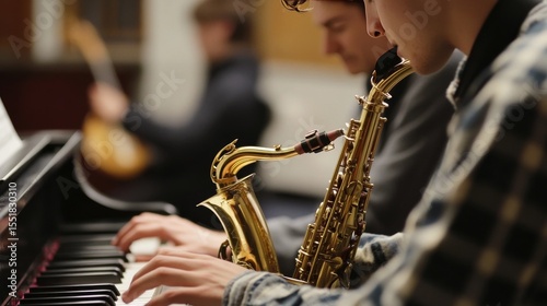 Sax and piano music lesson.