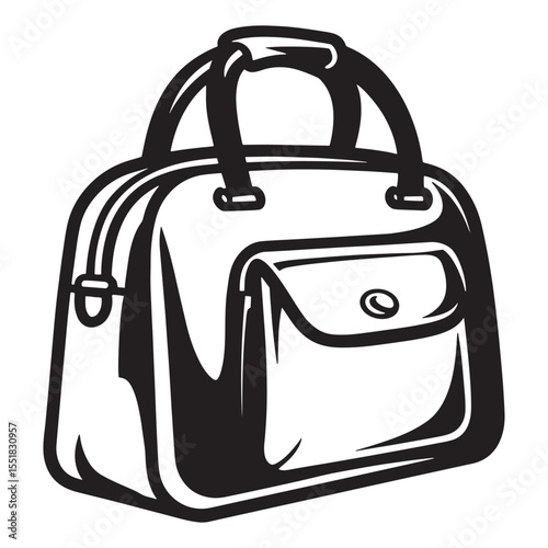 Classic black and white travel bag vector illustration for fashion and luggage concepts