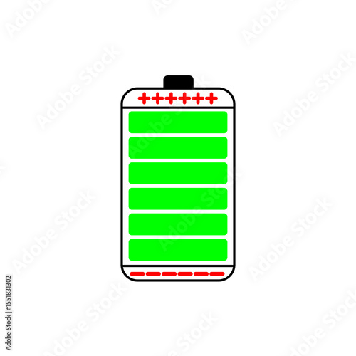 Power Up: A graphic representation of a fully charged battery, symbolizing full energy and capacity, ideal for illustrating concepts of power, energy, and readiness.