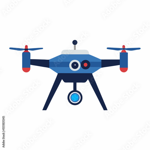 Colorful drone with camera vector icon on white background.