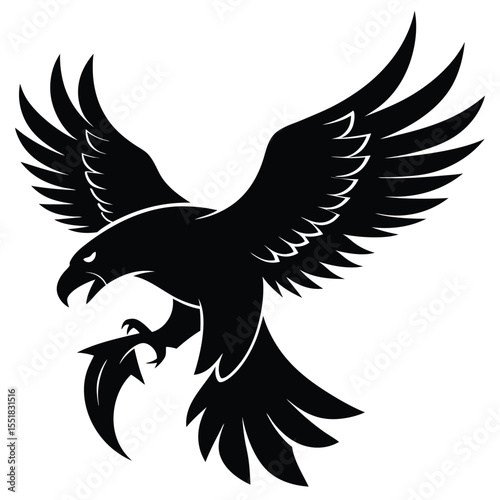 A black silhouette of an eagle with its wings spread wide open