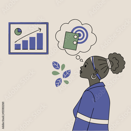 Young black woman thinking about target audience and marketing strategy  