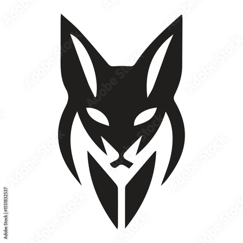 Stylized Fox Head Logo Black and White Vector Illustration