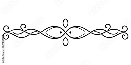 Decorative divider with smooth lines and swirls for text and cards, minimalist line style, isolated vector image on a transparent background  