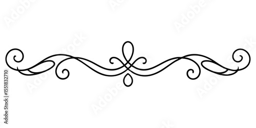 Ornate элегантный black filigree line divider design for text, cards and typography, isolated vector image on a transparent background