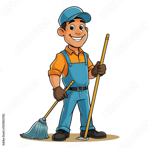 worker with broom