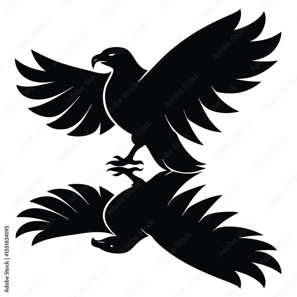 Obraz premium Two eagles depicted in black silhouette with spread wings design