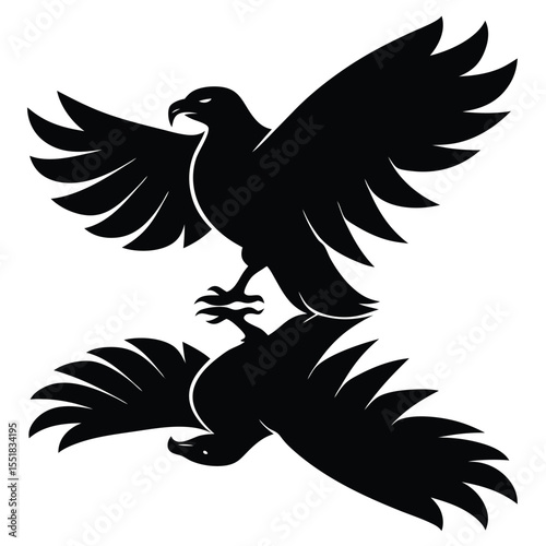 Two eagles depicted in black silhouette with spread wings design
