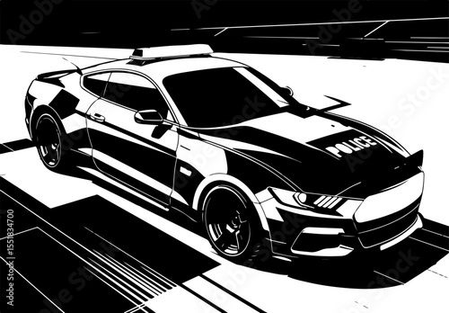 Modern Vector Police Muscle Car in Black and White – Bold and Futuristic Law Enforcement Design