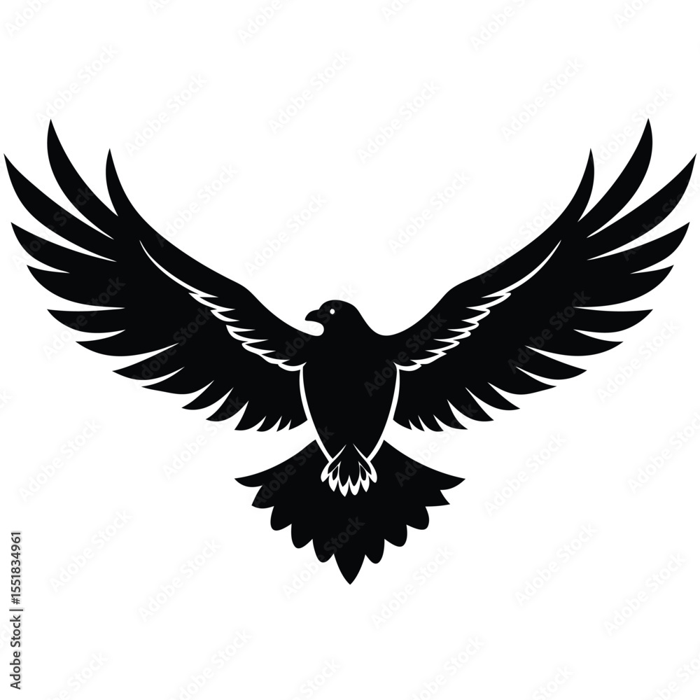 Obraz premium Silhouette of a bird with wings spread wide on a white background