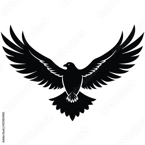 Silhouette of a bird with wings spread wide on a white background
