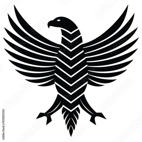 Illustration of a black eagle with spread wings and chevron body silhouette