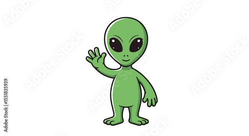 Friendly Green Alien Waving Hello Cute Cartoon Character