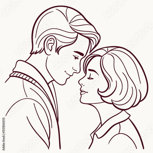 Romantic Couple One Line Art - Minimal Vector Illustration